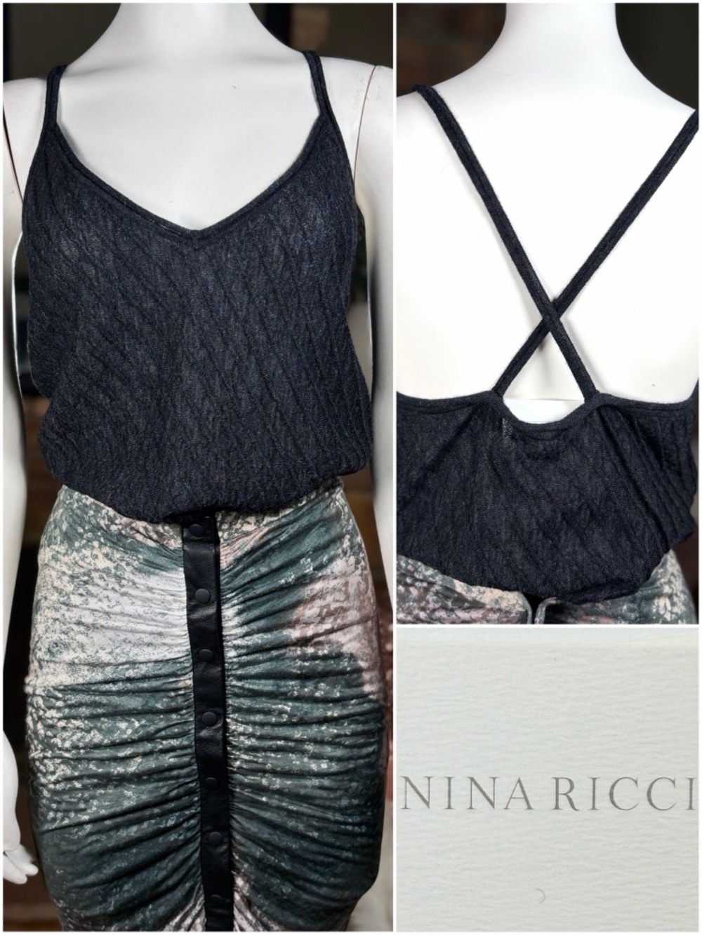 Nina Ricci Charcoal Gray Alpaca Cross Back Knit Tank Top, Sz 8/40